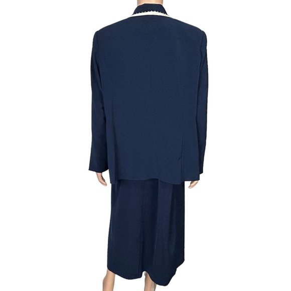 Beu Marc Womens 22 Navy Blue 2 Piece Skirt Suit Rhinestone Beaded Blazer Jacket‎ - Picture 11 of 15